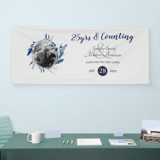 結婚の記念日パーティー写真ウェルカムブルーグレー 横断幕 (トレードショー)