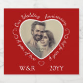 結婚の記念日 – カスタムハート写真と文字 スパークリングワインラベル (シングルラベル)