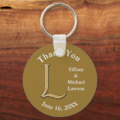 結婚の記念金ゴールドシルバーレターLモノグラム キーホルダー (正面)
