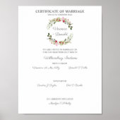 結婚の証明書レッド&ピンクフローラリース ポスター (正面)