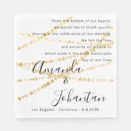 結婚の詩感謝していフローラ金ゴールドの白氏名日付 スタンダードランチョンナプキン