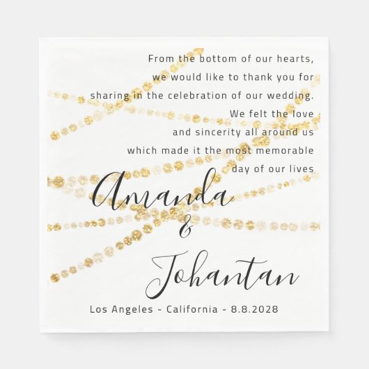 結婚の詩感謝していフローラ金ゴールドの白氏名日付 スタンダードランチョンナプキン (正面)