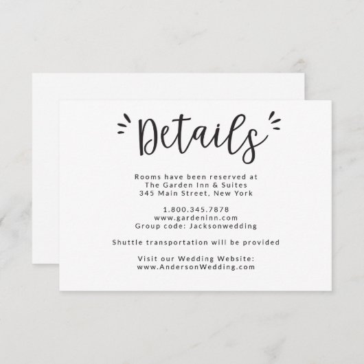 結婚の詳細と宿泊情報カード 招待状 (正面/裏面)