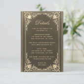 結婚の詳細ブラック金ゴールドヴィンテージスクリプエレガントト エンクロージャーカード (スタンド正面)