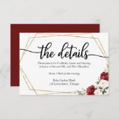 結婚の詳細ホワイトブルゴーニュフローラ幾何学模様 出欠カード (正面/裏面)