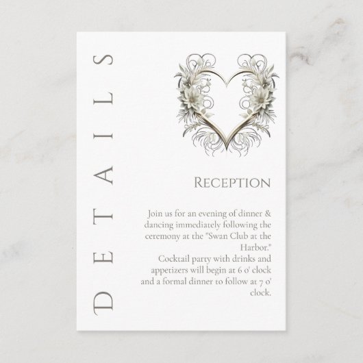 結婚の詳細モダンの花とハート エンクロージャーカード (正面)