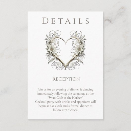 結婚の詳細モダンの花とハート エンクロージャーカード (正面)