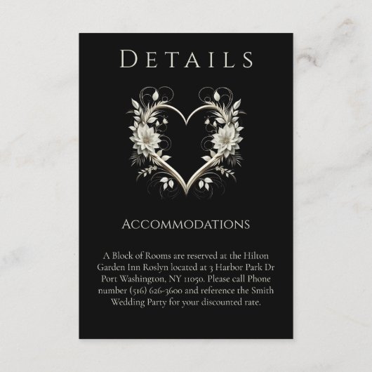 結婚の詳細モダンの花とハート エンクロージャーカード (裏面)