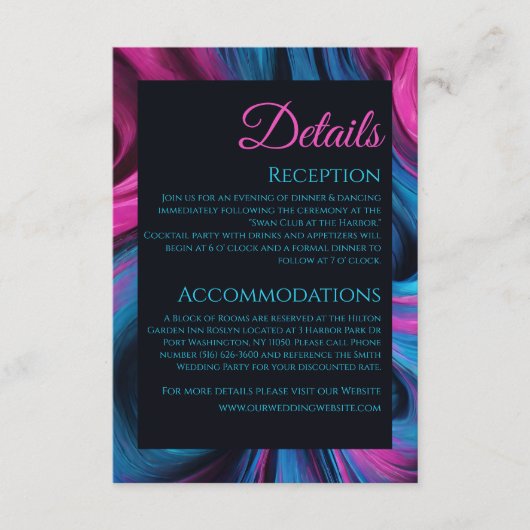 結婚の詳細モダン-抽象芸術ブルーとピンク –  エンクロージャーカード (正面)