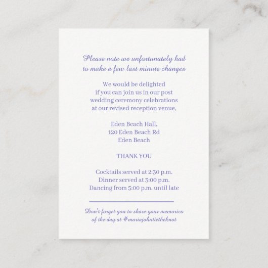 結婚の詳細紫シンプルの花の水色 エンクロージャーカード (裏面)