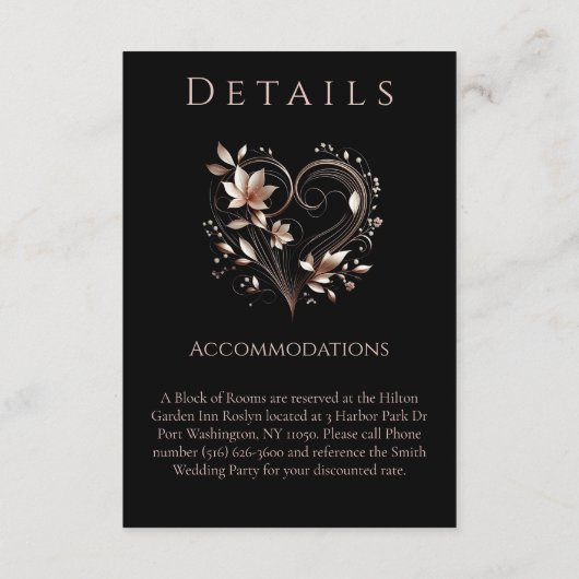 結婚の詳細-バラ金ゴールド花とハート エンクロージャーカード (裏面)