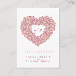 結婚の詳細 ピンクのチューリップ ハートの花束 モノグラム エンクロージャーカード