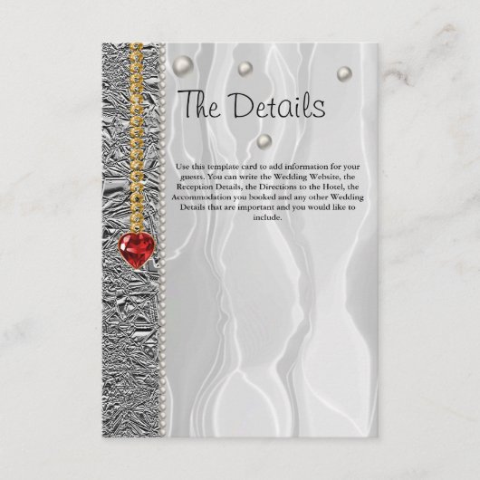 結婚の詳細、ホワイト・シルク&ダイヤモンド&パール・エン エンクロージャーカード (正面)