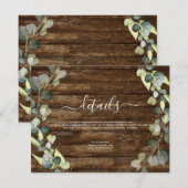結婚の詳細 ユーカリのグリーン ラスティック ウッド 招待状 (正面/裏面)