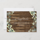 結婚の詳細 ユーカリのグリーン ラスティック ウッド 招待状 (正面)