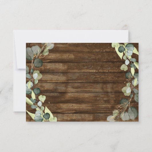 結婚の詳細 ユーカリのグリーン ラスティック ウッド 招待状 (裏面)