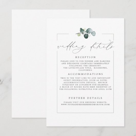 結婚の詳細 ユーカリグリーン モダン カード (正面/裏面)