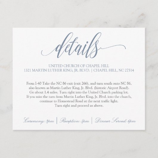 結婚の詳細 | ラグジュアリー カリグラフィー（ダスティーブルー） エンクロージャーカード (正面)