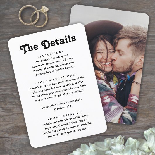 結婚の詳細 • 写真とシンプルなレトロタイポグラフィ エンクロージャーカード