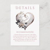 結婚の詳細 – 花モダン付きピンクのハート エンクロージャーカード (裏面)