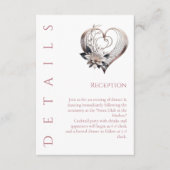 結婚の詳細 – 花モダン付きピンクのハート エンクロージャーカード (正面)