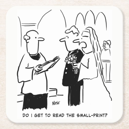 結婚の誓いスモールプリントビカール&ブライド スクエアペーパーコースター (正面)