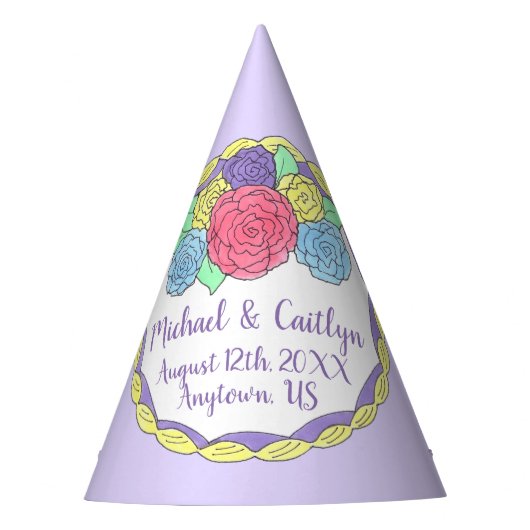 結婚の誕生日ブライダルシャワーフローララウンドケーキ パーティーハット (正面)