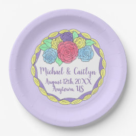 結婚の誕生日ブライダルシャワーフローララウンドケーキ ペーパープレート