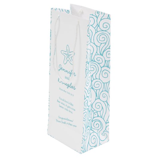 結婚の贈り物パーソナライズされたであるヒトデの青ワインバッグ ワインギフトバッグ (裏面アングル)