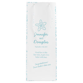 結婚の贈り物パーソナライズされたであるヒトデの青ワインバッグ ワインギフトバッグ