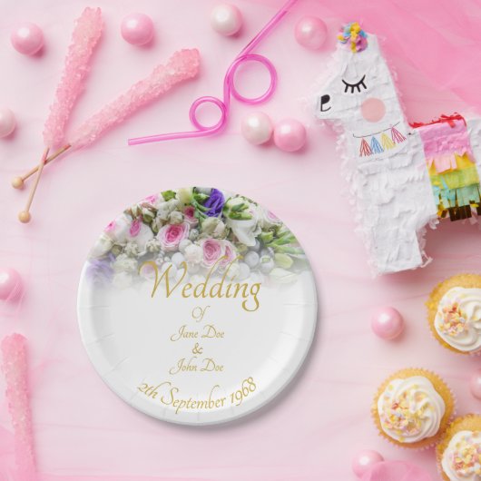 結婚の贈り物 – カラフルのブーケ結婚付き花嫁 ペーパープレート (パーティー)