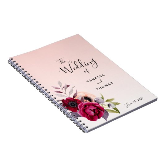 結婚の赤面バラ金ゴールド花模様ゲストブック ノートブック (右側)