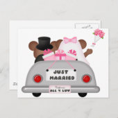 結婚の車 – たった今結婚しました 案内ポストカード (正面/裏面)