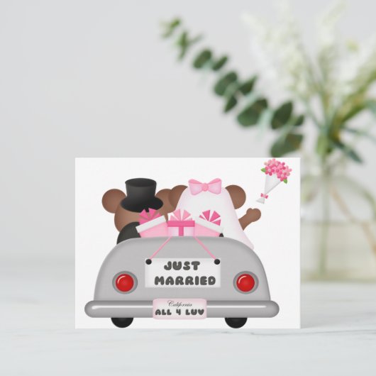 結婚の車 – たった今結婚しました 案内ポストカード (スタンド正面)