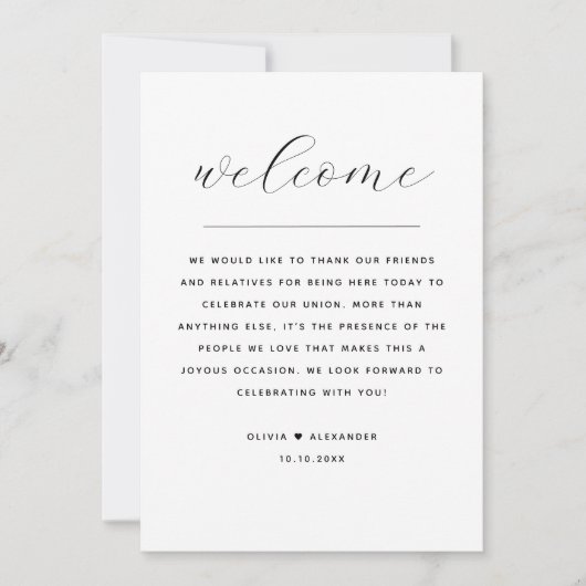 結婚の週末の旅程と歓迎バッグ | タイムライン 招待状 (正面)