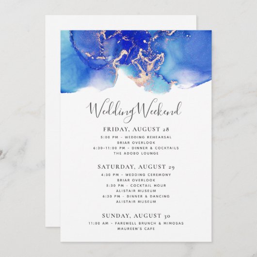 結婚の週末の旅程テンプレートブルーウォーター色 (正面/裏面)