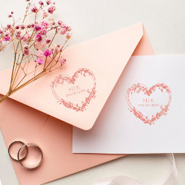 結婚の野草ハートイニシャルと日付 ラバースタンプ