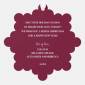 結婚の金ゴールドの写真Swirl Cranberryクリスマス オーナメントカード (裏面)