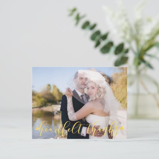 結婚の金ゴールドの感謝してい表裏の写真 ポストカード (スタンド正面)