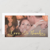 結婚の金ゴールドはフォトカードをオーバーレイ サンキューカード (正面/裏面)