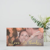 結婚の金ゴールドはフォトカードをオーバーレイ サンキューカード (スタンド正面)