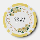 結婚の金ゴールドグリッター地域黄色フローラ名日付 ポーカーチップ (裏面)