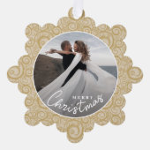 結婚の金ゴールドスワール・クリスマスの写真 オーナメントカード (正面)