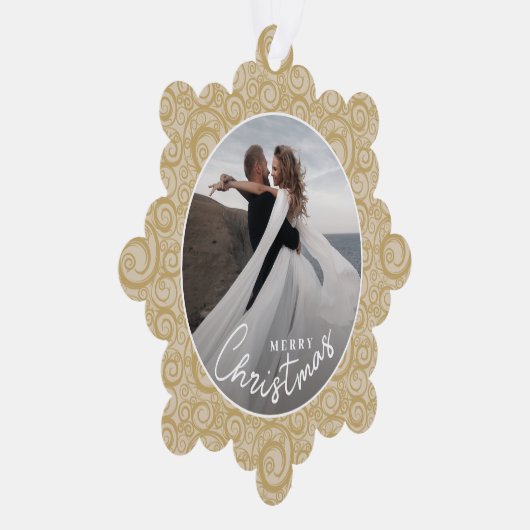 結婚の金ゴールドスワール・クリスマスの写真 オーナメントカード (右)