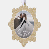 結婚の金ゴールドスワール・クリスマスの写真 オーナメントカード (左)