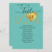 結婚の金ゴールドハート表の番号のシーティンググラフ 案内状 (正面/裏面)