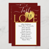 結婚の金ゴールドハート表の番号のシーティンググラフ 案内状 (正面/裏面)