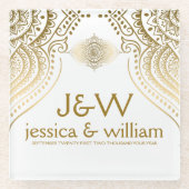 結婚の金ゴールドレースカスタム背景 ガラスコースター (正面)