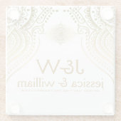 結婚の金ゴールドレースカスタム背景 ガラスコースター (裏面)