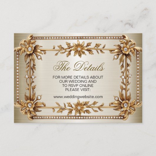 結婚の金ゴールド華美長方形Dimondの花シャイニー エンクロージャーカード (正面)